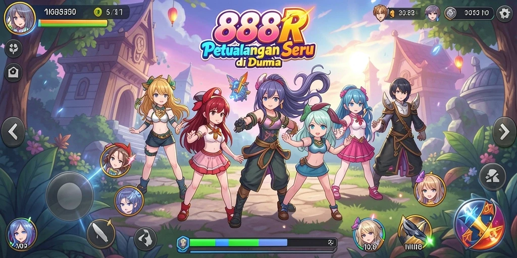 Tangkapan layar gameplay 888R yang menampilkan karakter anime yang menakjubkan.