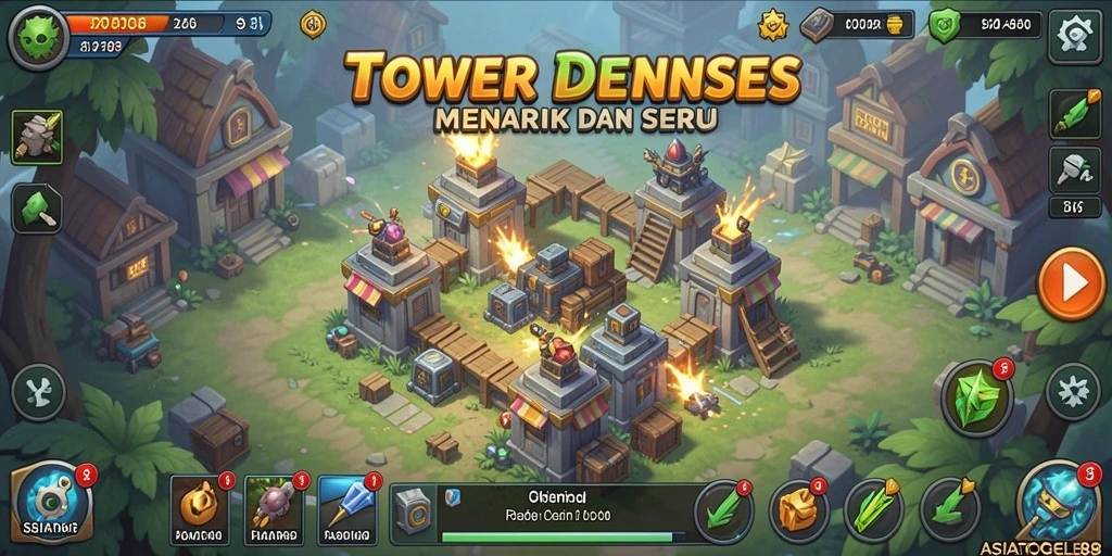 Tampilan gameplay seru di ASIATOGEL88 dengan tower yang beragam.