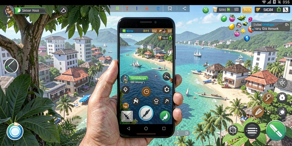 Tampilan gameplay D06 dengan karakter yang berinteraksi di dunia simulasi.