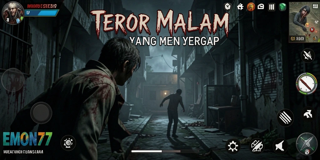 Screenshot EMON77 menampilkan suasana mencekam dalam gameplay Horror.