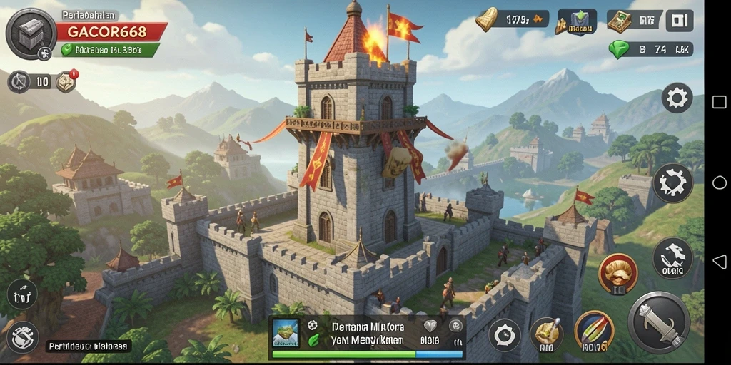 Tampilan gameplay menara bertahan yang mendebarkan di GACOR668.