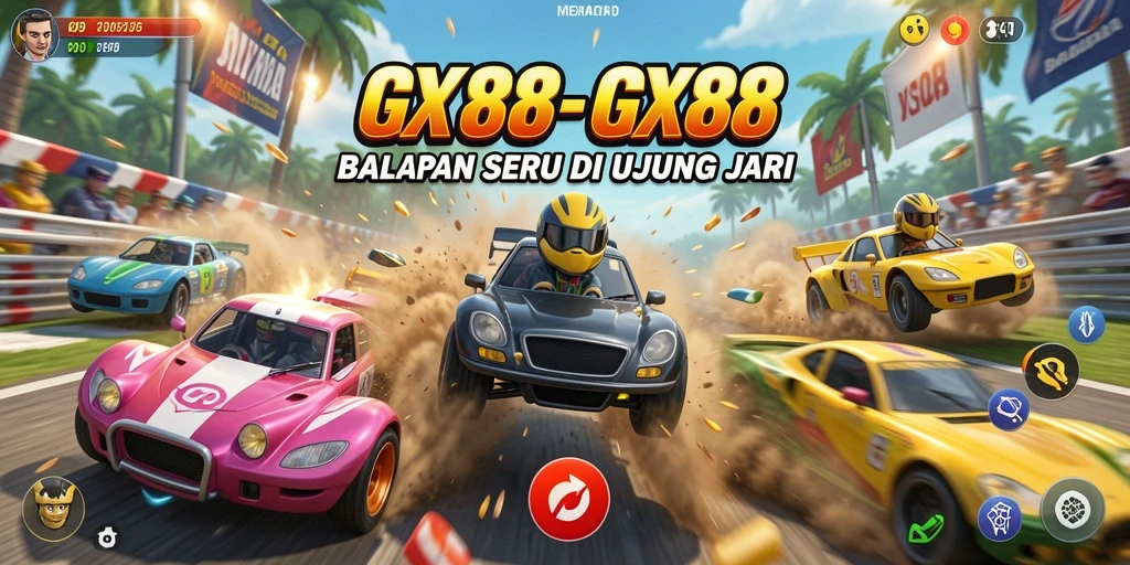 Tampilan gameplay balap yang mendebarkan di GX88 dengan mobil yang cepat.