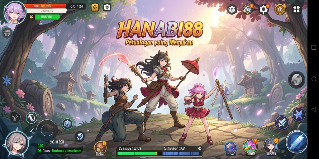 Tampilan gameplay menarik dengan karakter anime yang menawan.