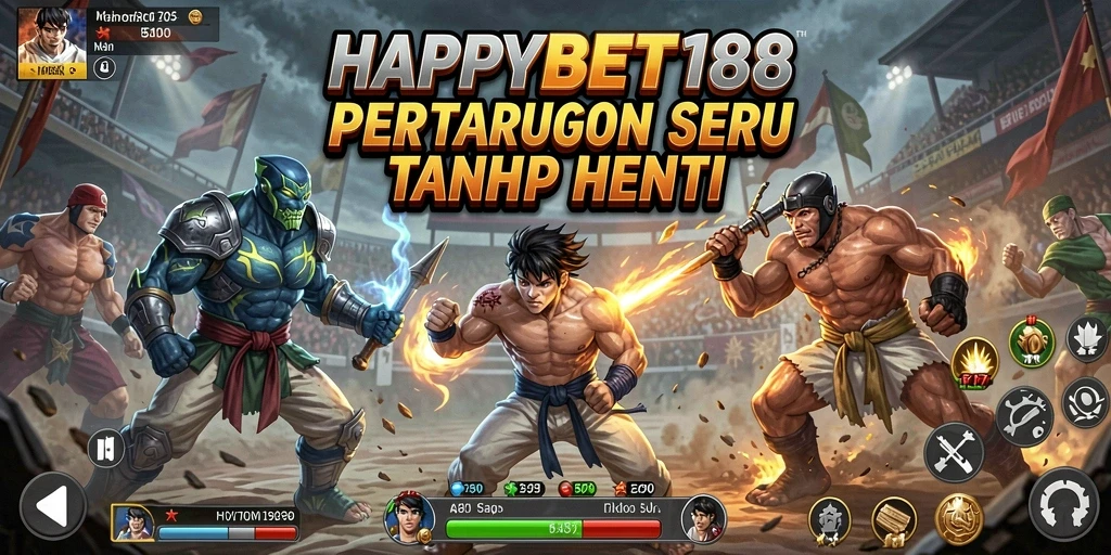 Screenshot gameplay HAPPYBET188 menampilkan karakter bertarung dengan grafis mengesankan.