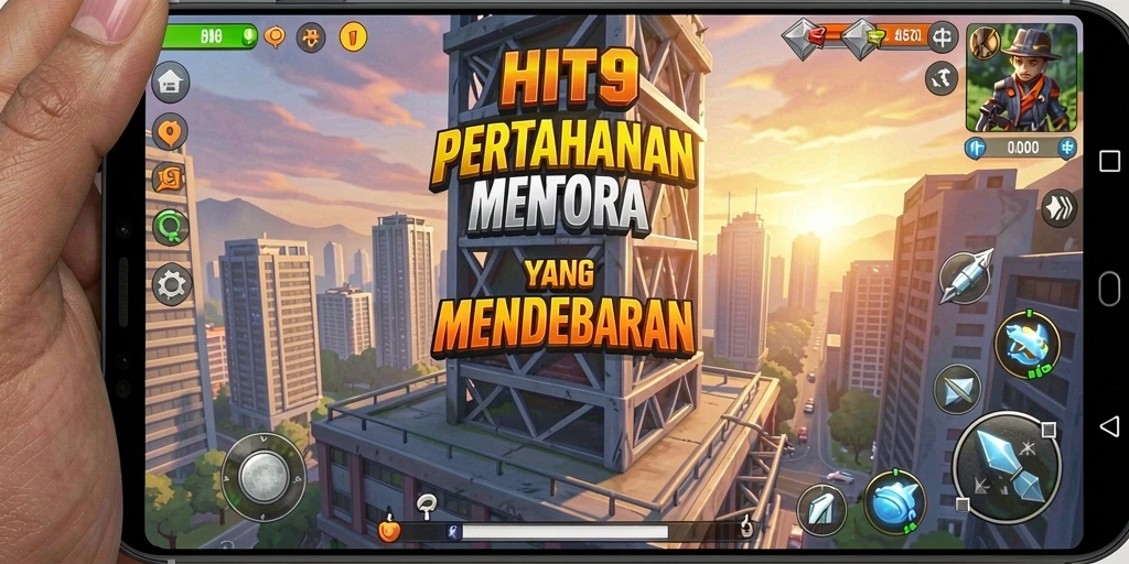 Tampilan gameplay HIT9 yang mendebarkan dalam pertahanan menara.
