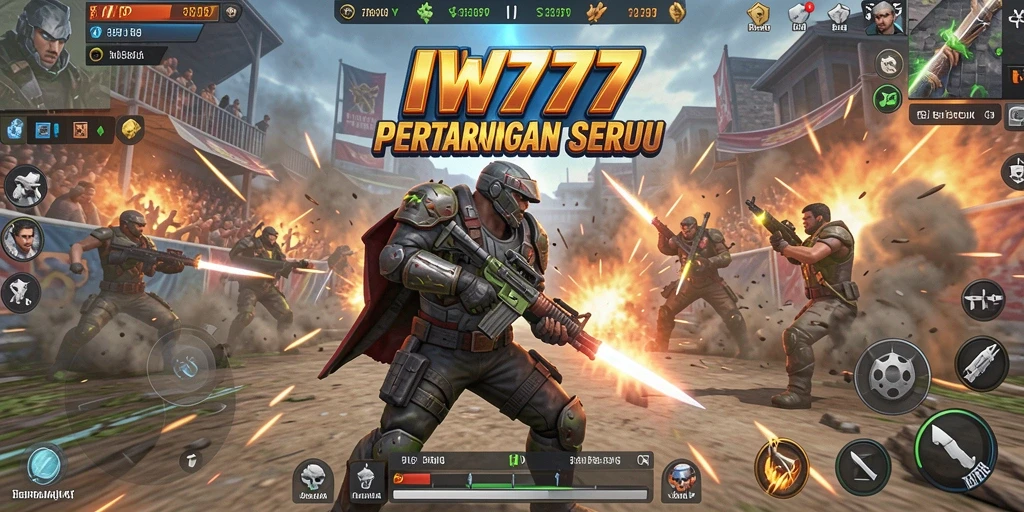 Screenshot IW777 menunjukkan karakter bertarung di arena yang dinamis.