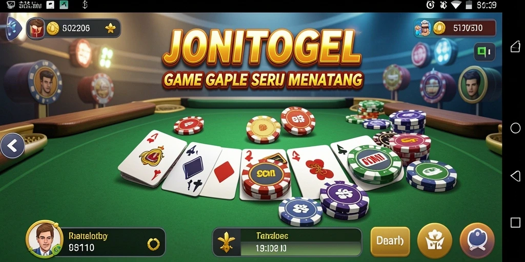 Screenshot utama JONITOGEL menampilkan gameplay Gaple yang seru dan interaktif.