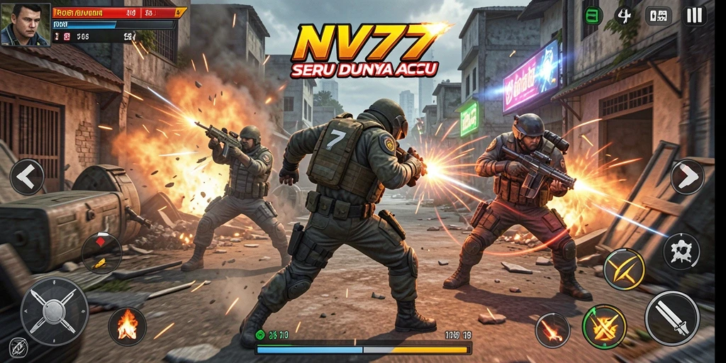 Tampilan gameplay NV77 yang seru dengan pertarungan intens.