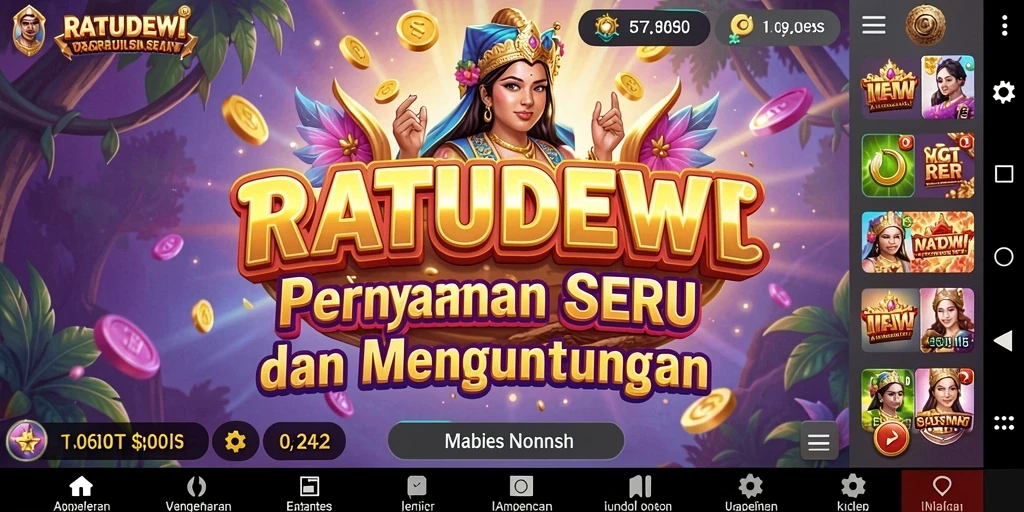 Screenshot gameplay RATUDEWI menampilkan gulungan slot yang menarik dan penuh warna.