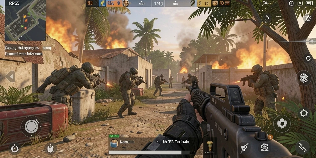 Screenshot menampilkan aksi intens gameplay RP55 dalam mode FPS.