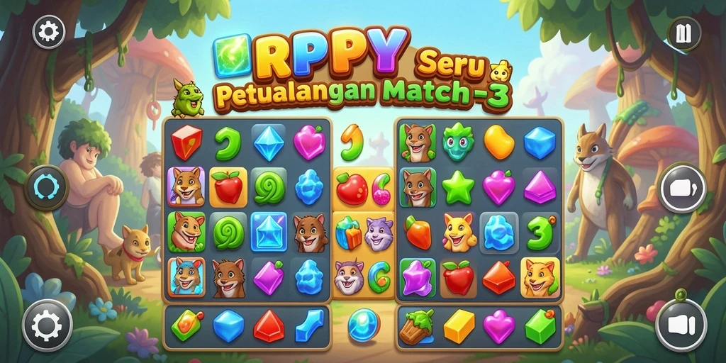 Tampilan gameplay seru RPYYY dengan aksi Match-3 yang mengasyikkan.