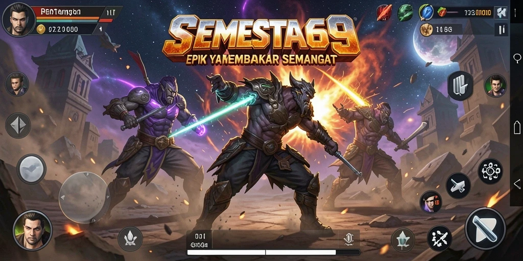 Tampilan gameplay menegangkan dalam SEMESTA69, menampilkan pertarungan aksi intens.
