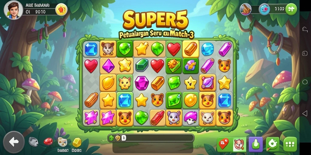 Tampilkan gameplay seru SUPER5 di level Match-3.