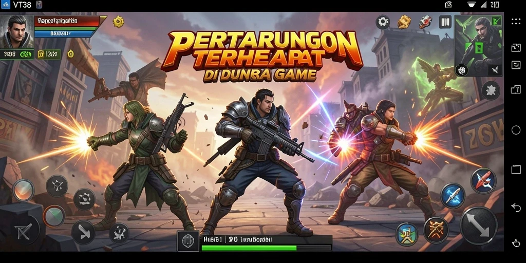 Screenshot VT38 menampilkan aksi pertarungan seru antara karakter dengan efek visual yang menarik.