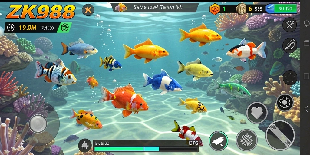 Screenshot gameplay ZK988 menampilkan aksi tembak ikan yang seru.